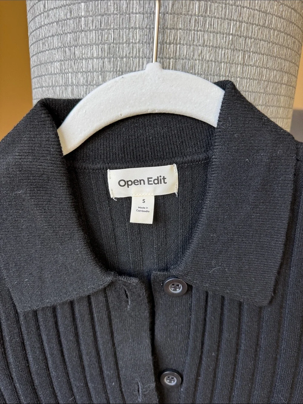 Open Edit Black Ribbed Button-Up Cardigan - Picture 2 of 4